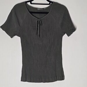 VTG Y2K 90s Pleated Crepe Top L Green Fairycore Whimsigoth Boho Grunge Blouse